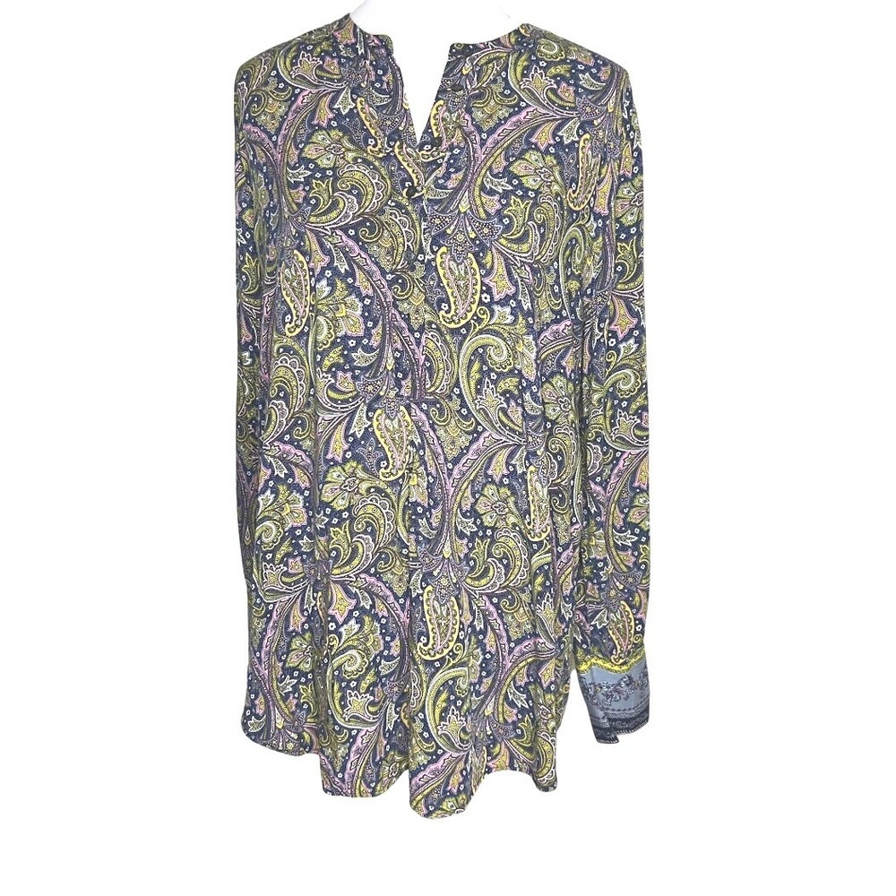 Loft Womens Large Paisley‎ Split Neck Button Front Long Sleeve Blouse Multicolor